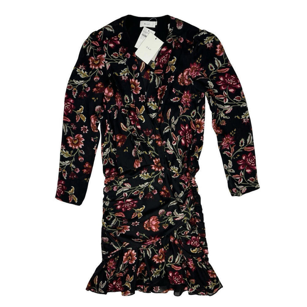 A.L.C Haven Silk Sheath Dress Floral Black Size 6 US
